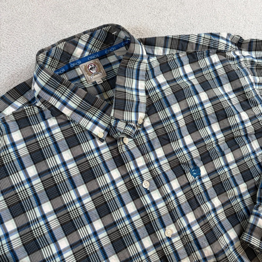 Cinch Western Shirt Mens 2XL White Black Plaid Cotton Button Down Casual‎ Cowboy